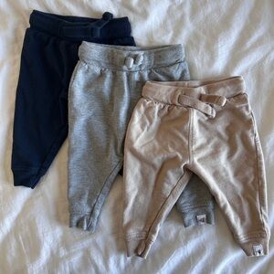 Bundle of 3 Burt's Bees Baby Joggers/Sweatpants - Navy, Gray, and Tan